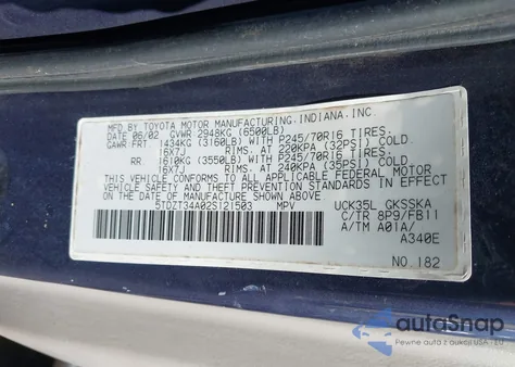 2002 Toyota Sequoia Sr5 V8 z USA, uszkodzony, nr VIN 5TDZT34A02S121503